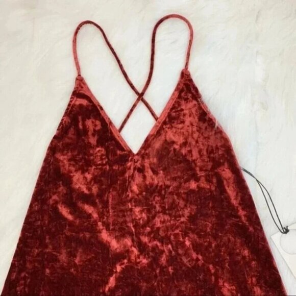 Revolve Privacy Please Raymore velvet Mini Dress Crushed Red Rust Size Small - Picture 6 of 16